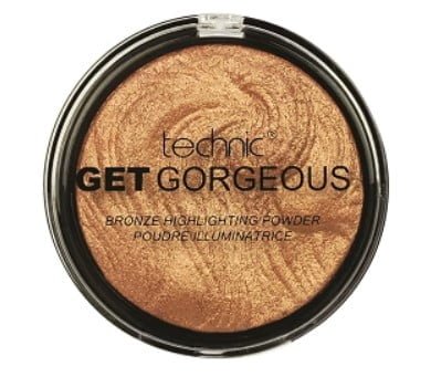 Polvera de Iluminador Technic Get Gorgeous highlighting powder 24CT Gold sobre fondo blanco