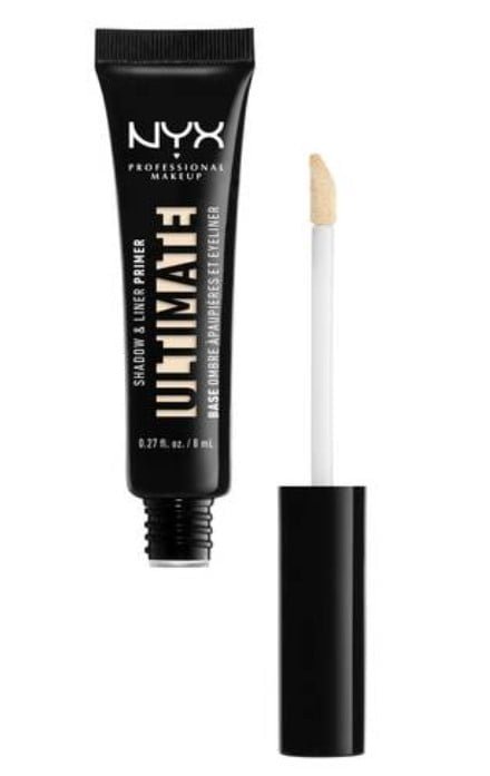 Tubo prebase ojos para sombra y delineador sobre fondo blanco